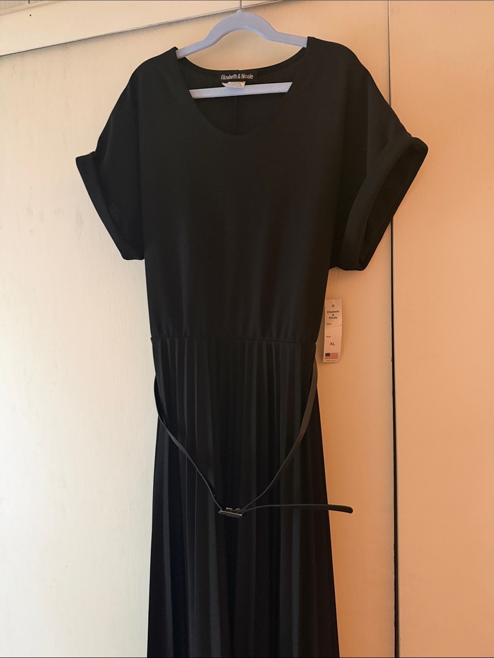 Elizabeth & Nicole Black Pleated Maxi Dress with Belt